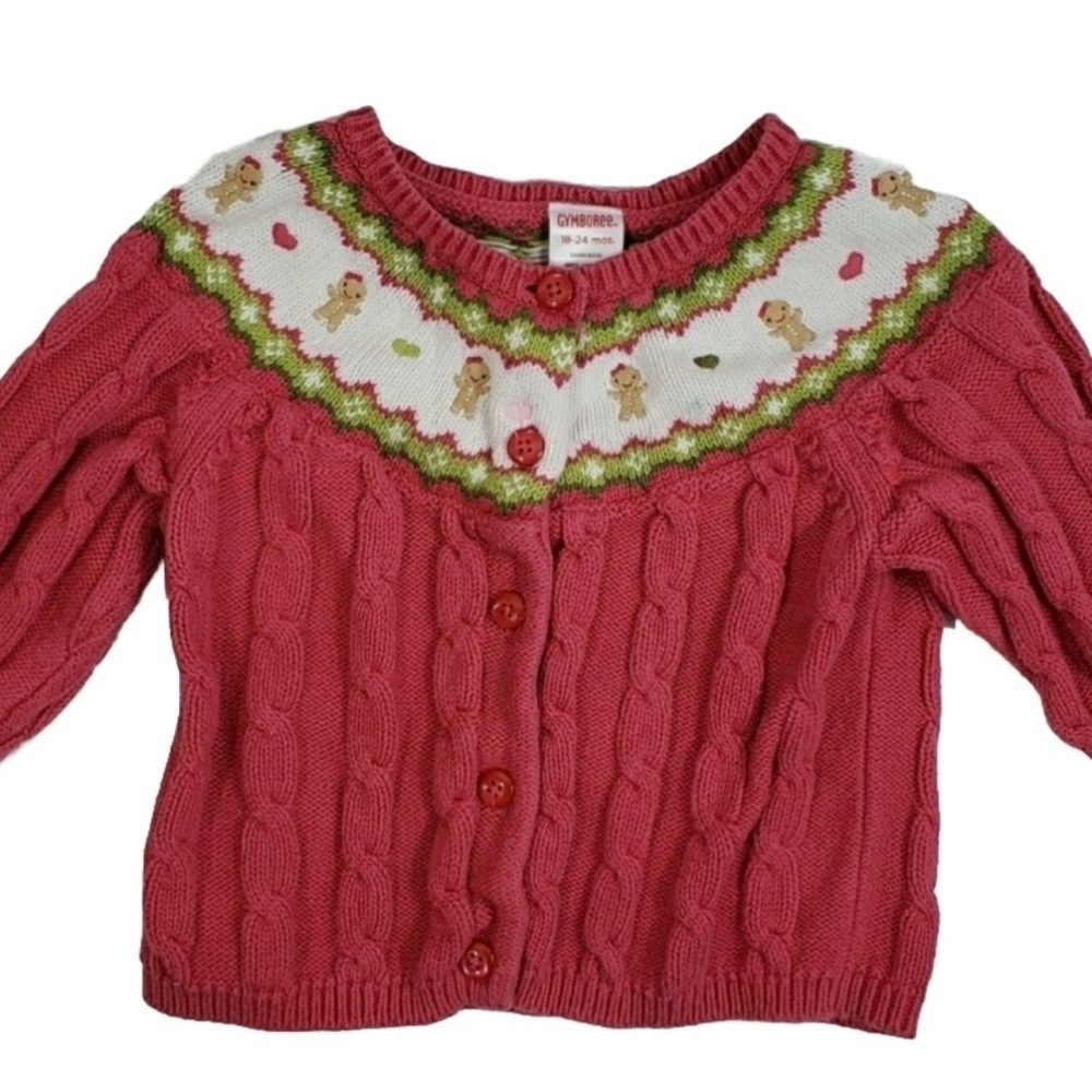 GYMBOREE Pink Fair Isle Gingerbread Cardigan Sweater 18 to 24 Months